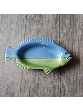 Nantucket Fish Ceramic Serving Dish, Hanging Wall Art, 14" Coastal Platter, Blue